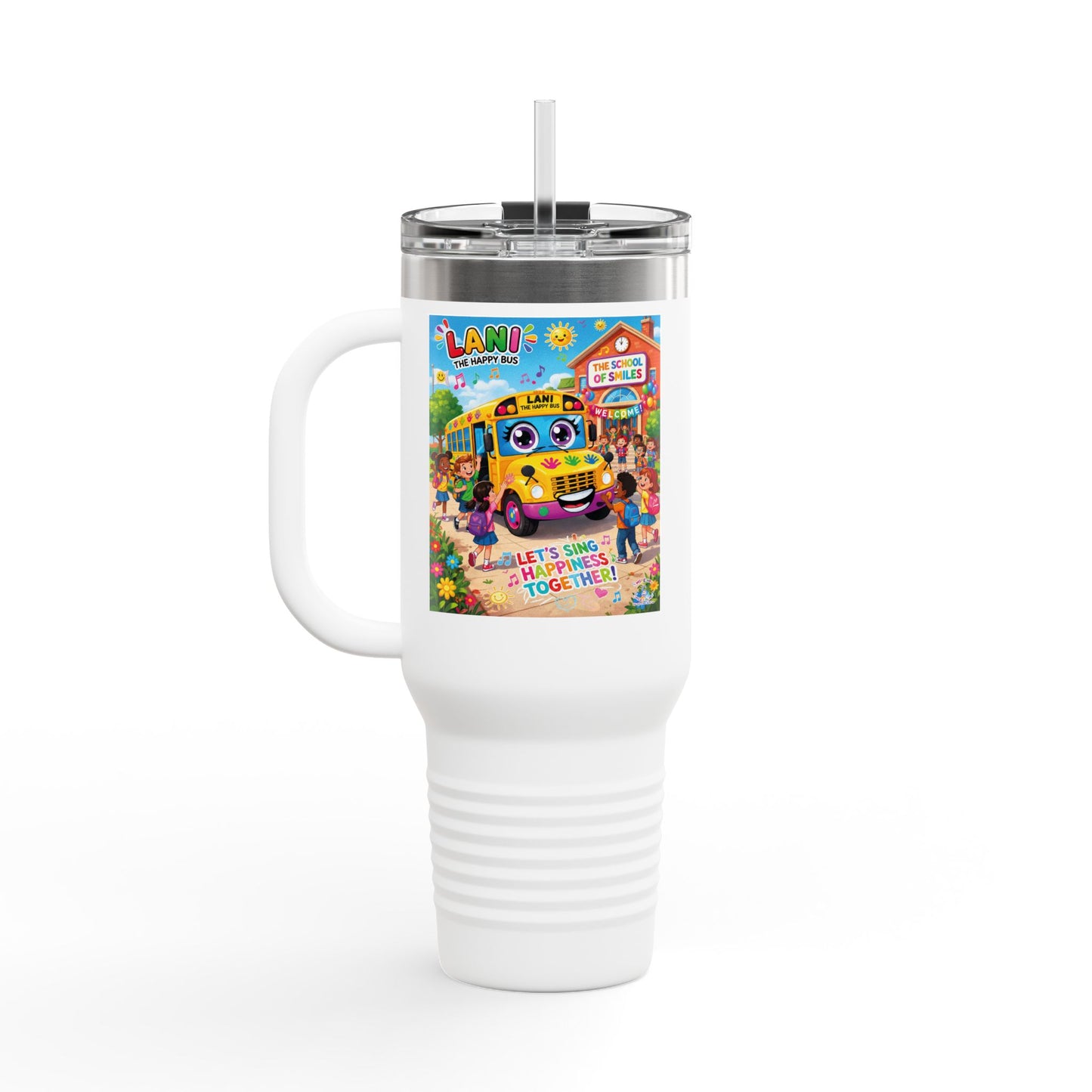 Lani™ 40oz Insulated Travel Mug – "Let's Sing Happiness Together!" Graphic