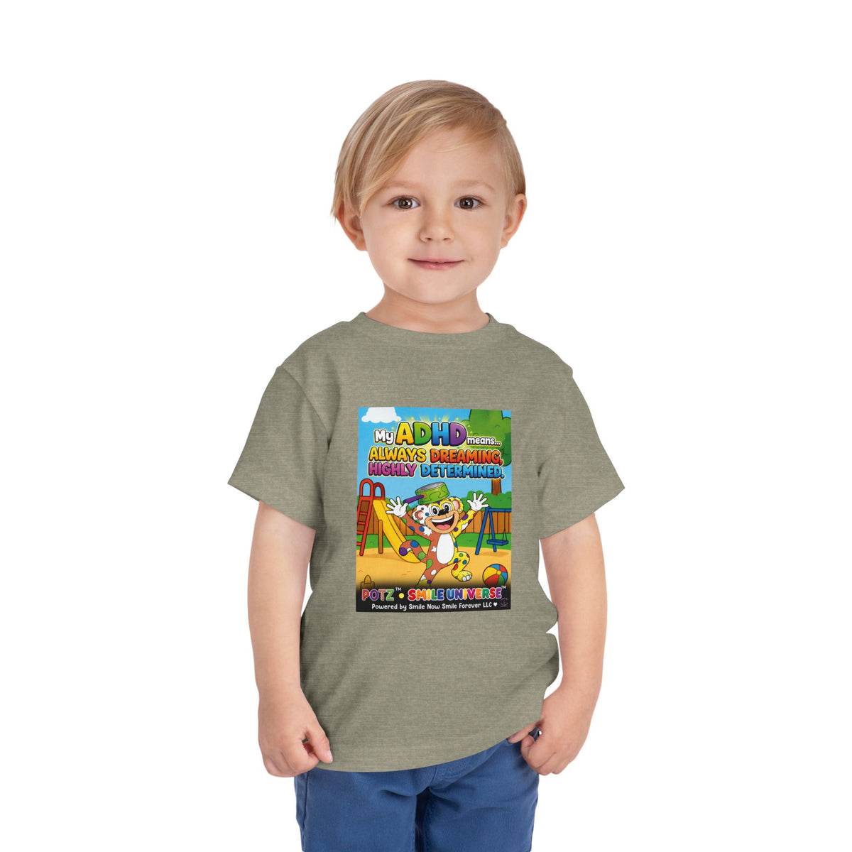 Potz™ Toddler Short Sleeve Tee – "My ADHD Means Always Dreaming, Highly Determined" Graphic Tee | Smile Universe Collection