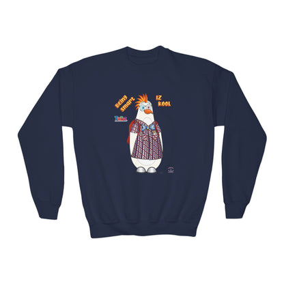TuBz™ "Being Smart Iz Kool" Youth Crewneck Sweatshirt – Character Dress-Up Graphic Sweatshirt | Smile Universe TuBz4Kidz Collection