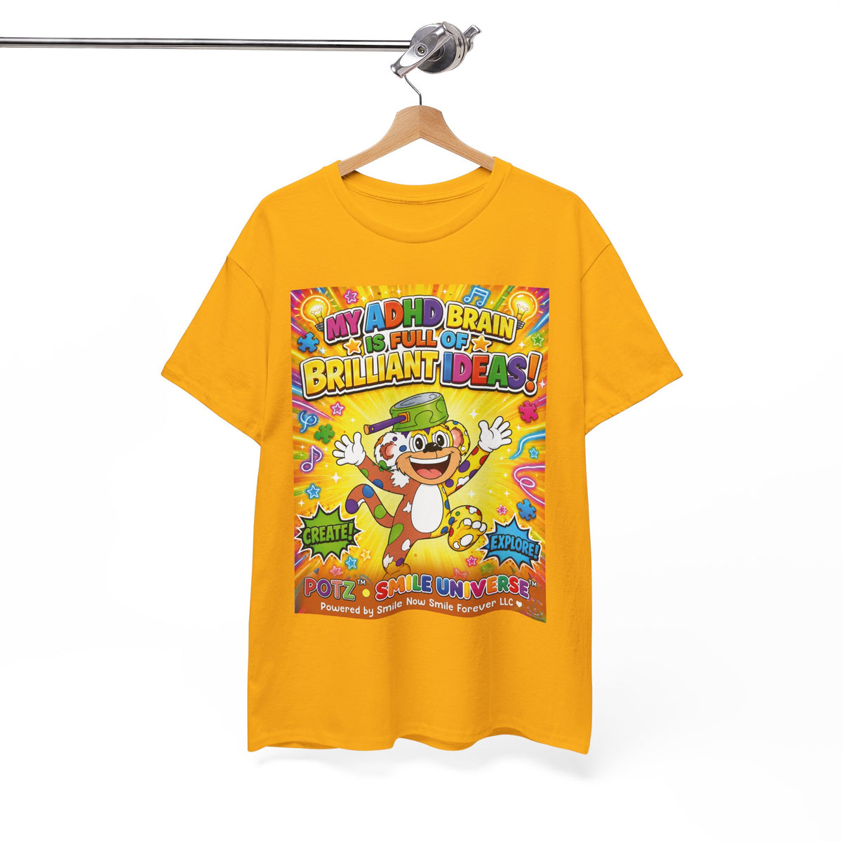Potz™ Unisex Heavy Cotton™ Tee – "My ADHD Brain is Full of Brilliant Ideas!" Graphic Tee | Smile Universe Collection