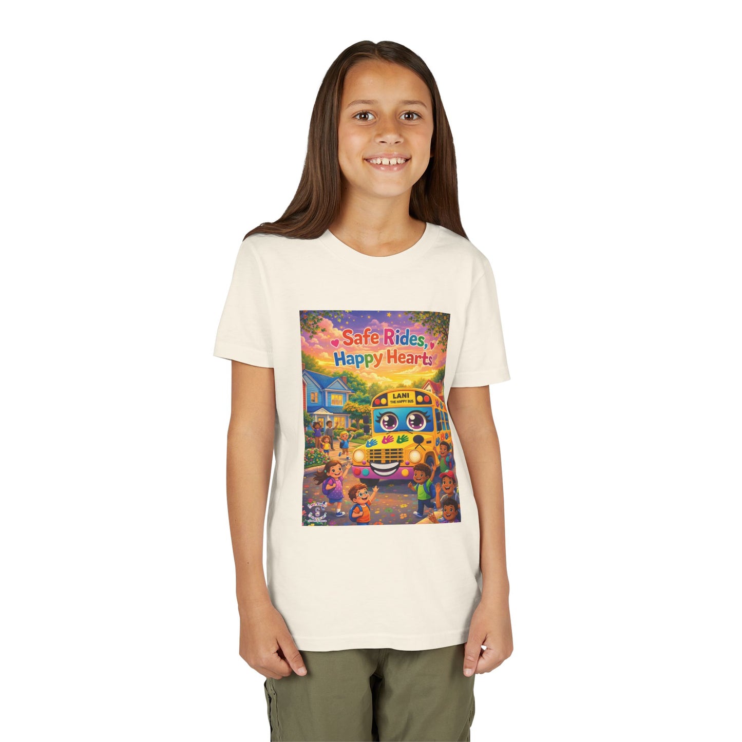 Lani™ Youth Short Sleeve Tee – "Safe Rides, Happy Hearts" Graphic