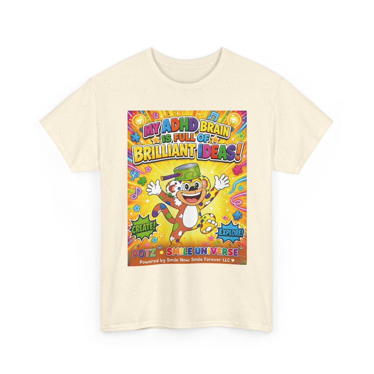 Potz™ Unisex Heavy Cotton™ Tee – "My ADHD Brain is Full of Brilliant Ideas!" Graphic Tee | Smile Universe Collection