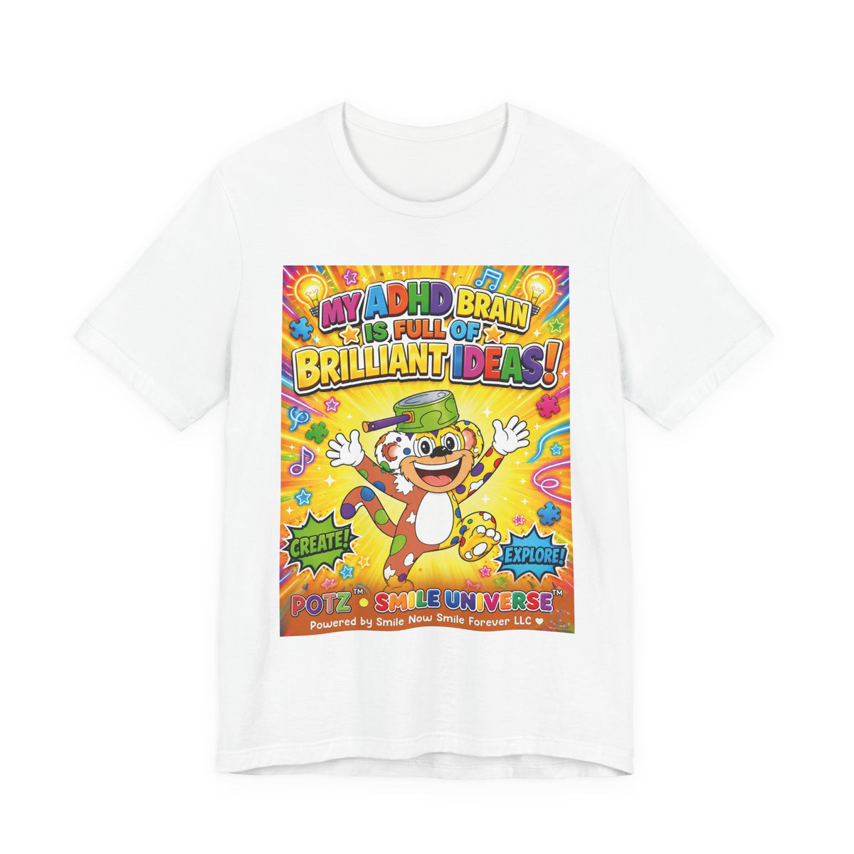 Potz™ Unisex Jersey Short Sleeve Tee – "My ADHD Brain is Full of Brilliant Ideas!" Graphic Tee | Smile Universe Collection