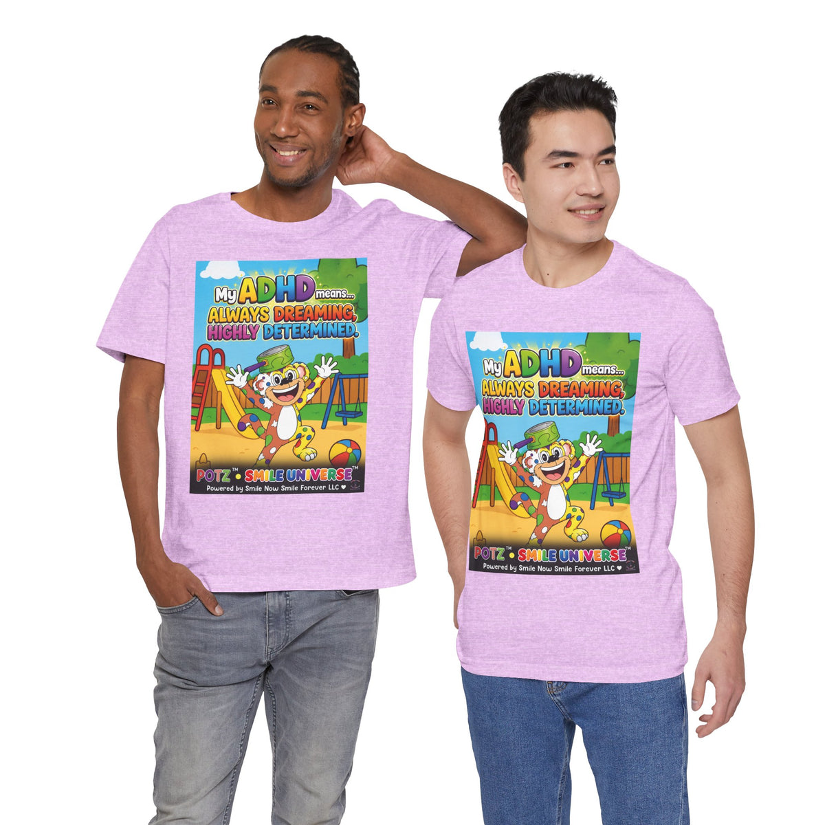 Potz™ Unisex Jersey Short Sleeve Tee – "My ADHD Means Always Dreaming, Highly Determined" Graphic Tee | Smile Universe Collection