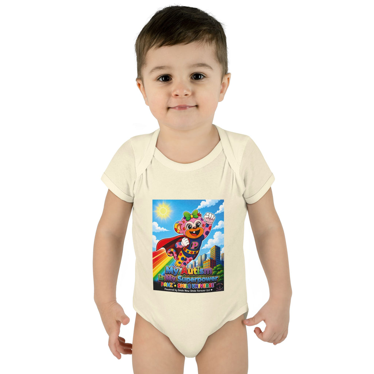Panz™ Infant Baby Rib Bodysuit – "My Autism is My Superpower" Graphic | Smile Universe Collection