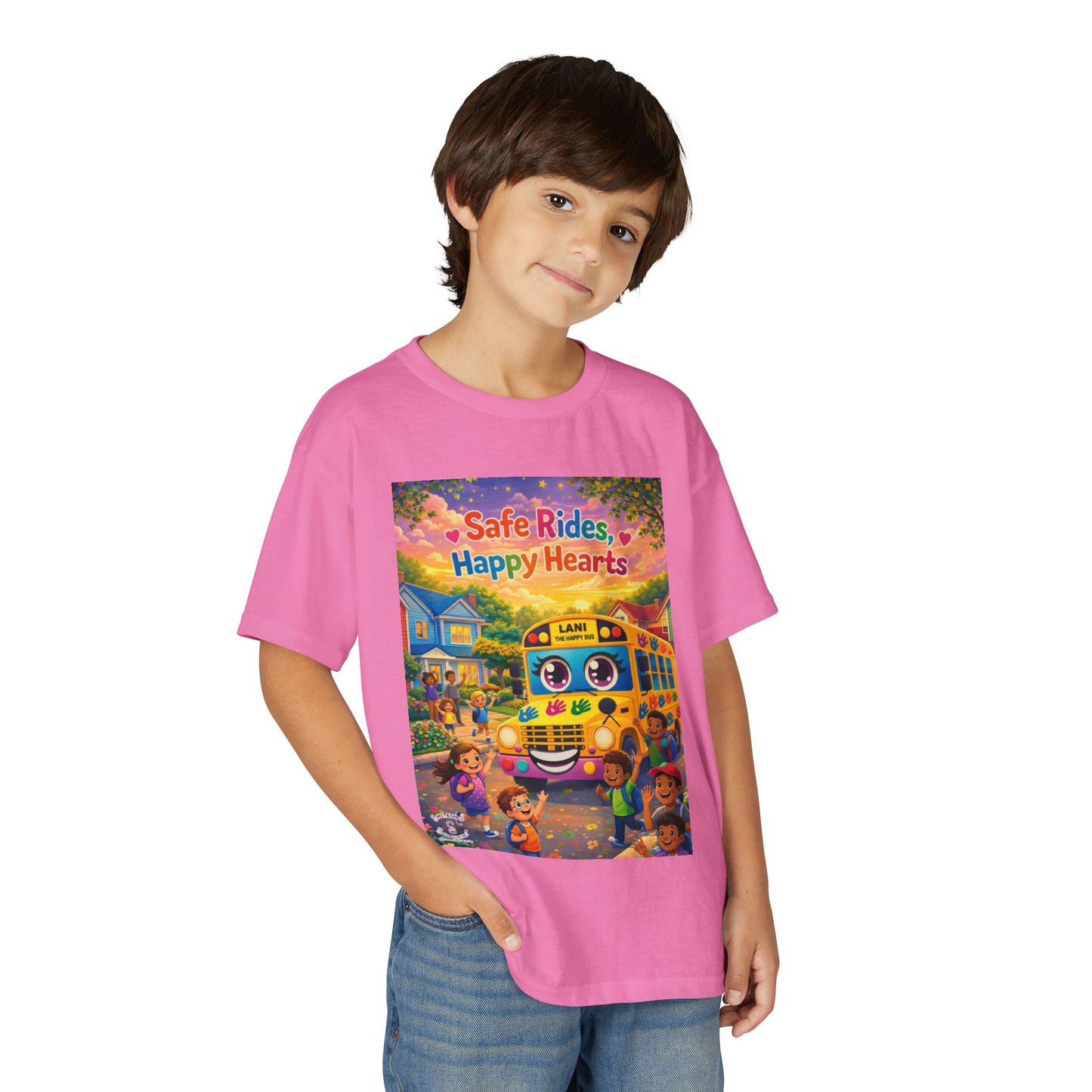 Lani™ Youth DryBlend® T-Shirt – "Safe Rides, Happy Hearts" Graphic