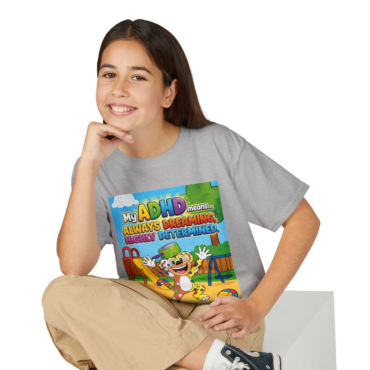 Potz™ Youth DryBlend® T-Shirt – "My ADHD Means Always Dreaming, Highly Determined" Graphic Tee | Smile Universe Collection