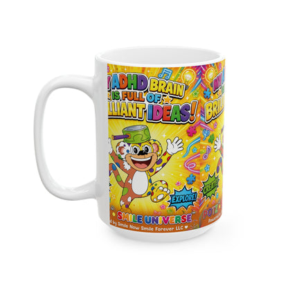Potz™ Ceramic Mug – "My ADHD Brain is Full of Brilliant Ideas!" Graphic Coffee Mug | Smile Universe Collection