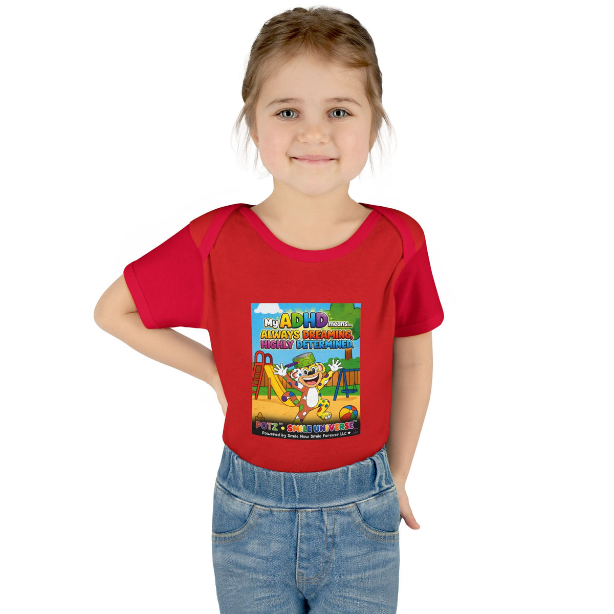 Potz™ Infant Baby Rib Bodysuit – "My ADHD Means Always Dreaming, Highly Determined" Graphic Onesie | Smile Universe Collection
