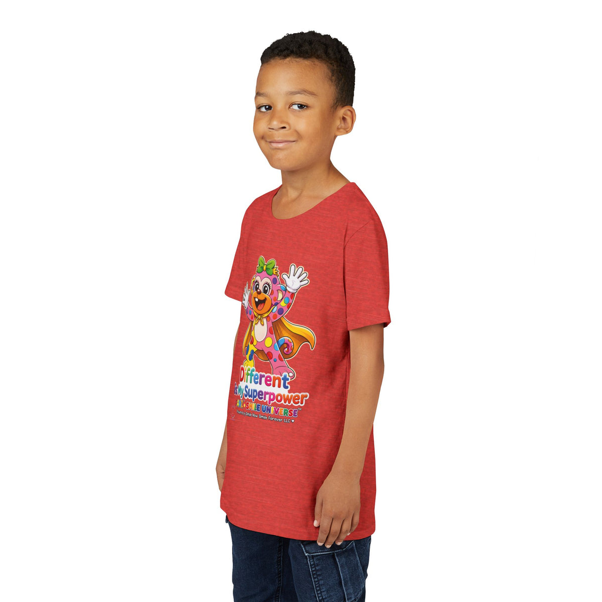 Panz™ Youth Short Sleeve Tee – "Different is My Superpower" Graphic | Smile Universe Collection