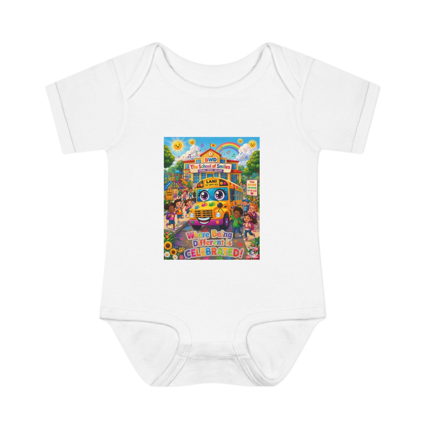 Lani™ Infant Baby Rib Bodysuit – "Where Being Different is CELEBRATED!" Graphic