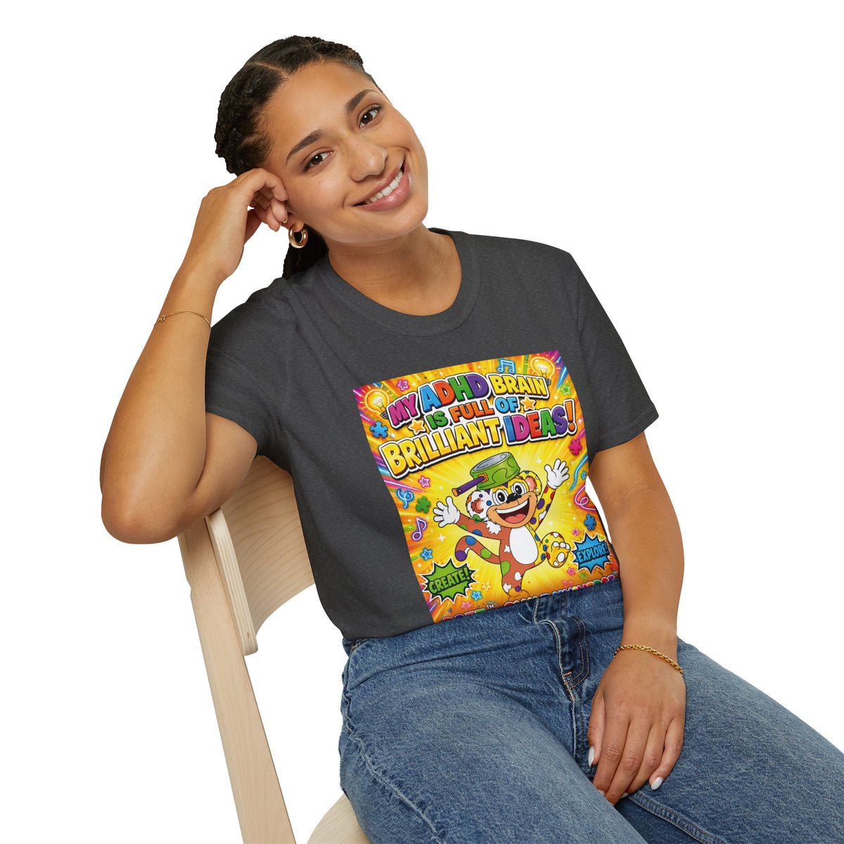 Potz™ Unisex Softstyle T-Shirt – "My ADHD Brain is Full of Brilliant Ideas!" Graphic Tee | Smile Universe Collection
