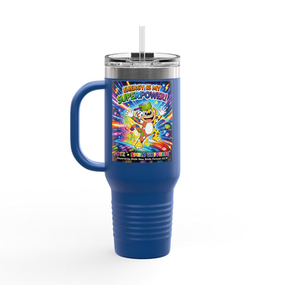 Potz™ Insulated Travel Mug 40oz – "Energy is My Superpower!" Graphic Tumbler | Smile Universe Collection