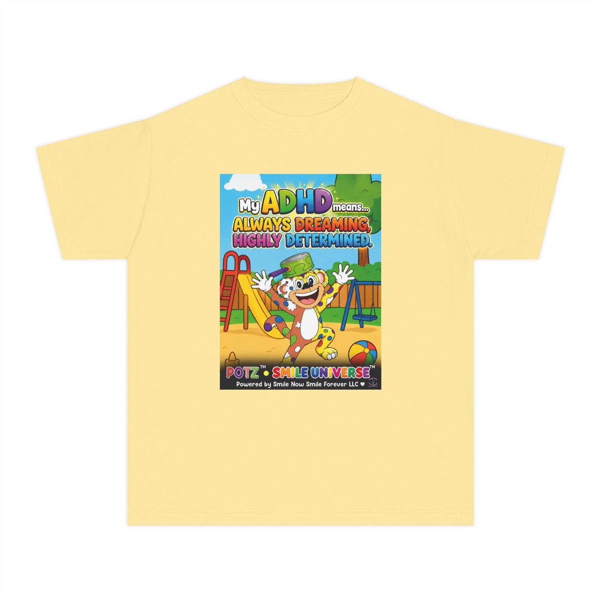 Potz™ Youth Midweight Tee – "My ADHD Means Always Dreaming, Highly Determined" Graphic Tee | Smile Universe Collection