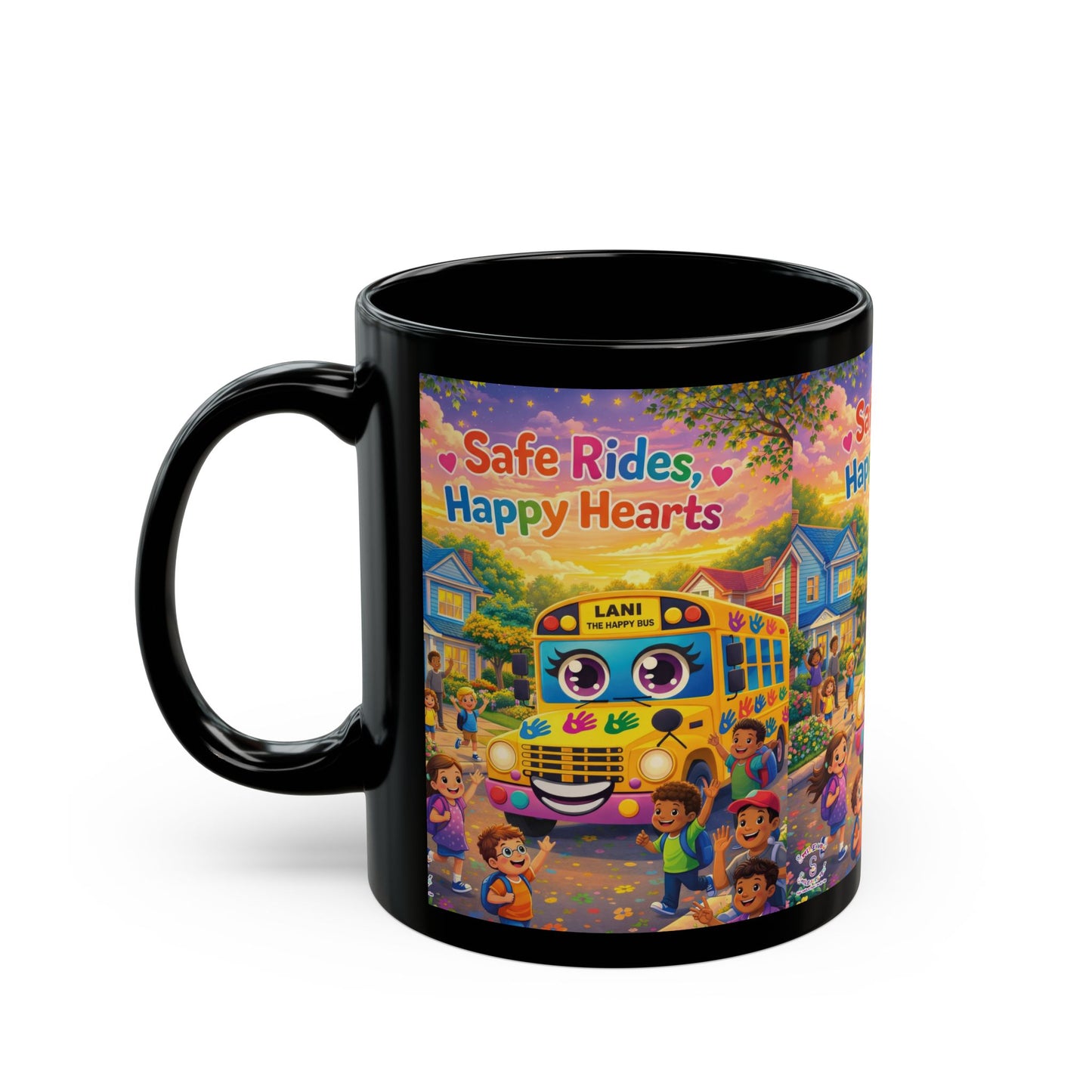Lani™ Black Mug (11oz & 15oz) – "Safe Rides, Happy Hearts" Graphic