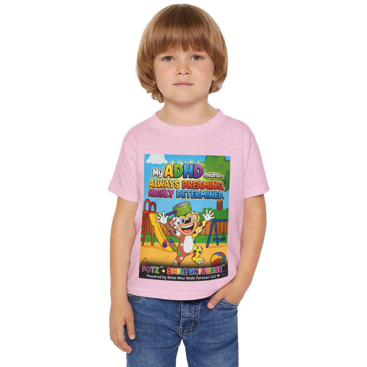 Potz™ Heavy Cotton™ Toddler T-Shirt – "My ADHD Means Always Dreaming, Highly Determined" Graphic Tee | Smile Universe Collection