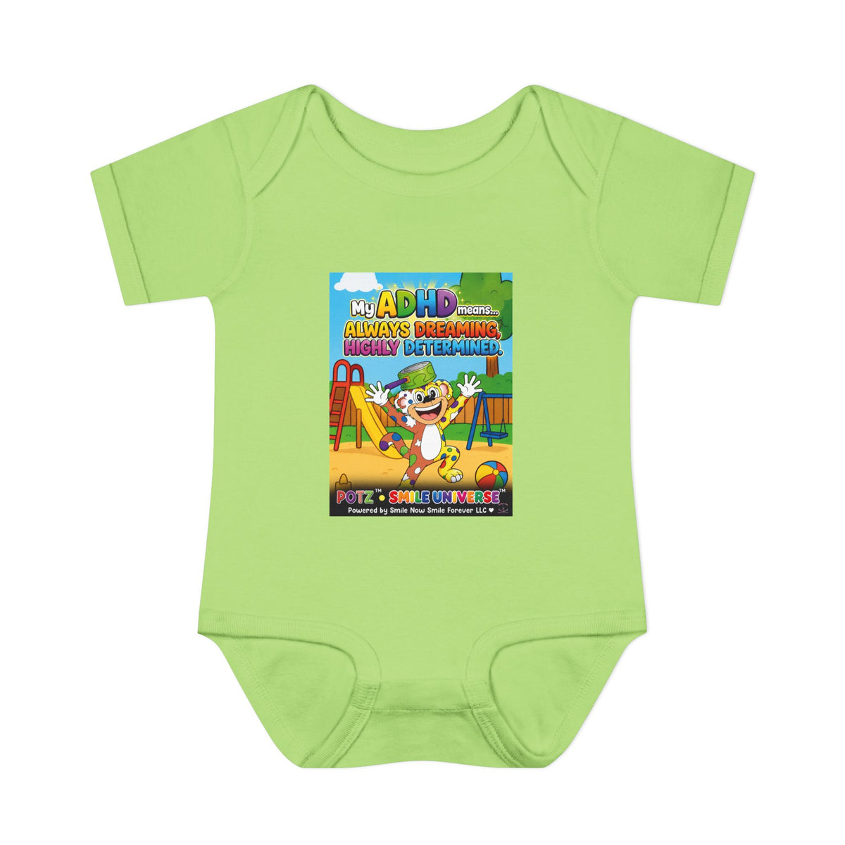 Potz™ Infant Baby Rib Bodysuit – "My ADHD Means Always Dreaming, Highly Determined" Graphic Onesie | Smile Universe Collection