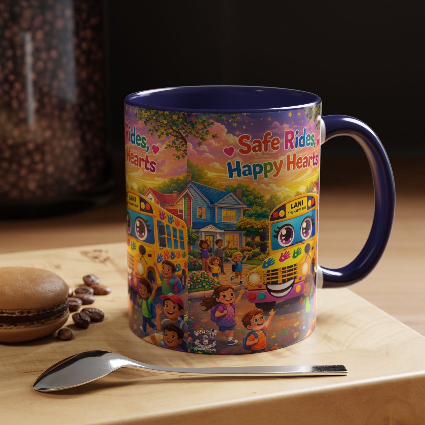 Lani™ Accent Coffee Mug (11oz & 15oz) – "Safe Rides, Happy Hearts" Graphic