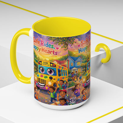 Lani™ Accent Coffee Mug (11oz & 15oz) – "Safe Rides, Happy Hearts" Graphic