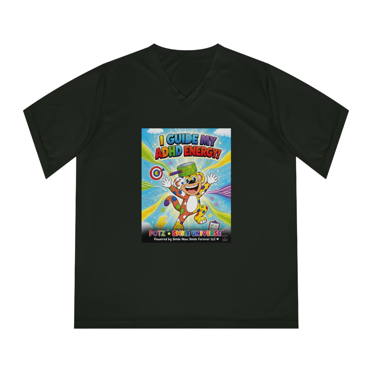 Potz™ Women's Performance V-Neck T-Shirt – "I Guide My ADHD Energy!" Graphic Tee | Smile Universe Collection