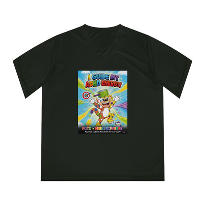 Potz™ Women's Performance V-Neck T-Shirt – "I Guide My ADHD Energy!" Graphic Tee | Smile Universe Collection