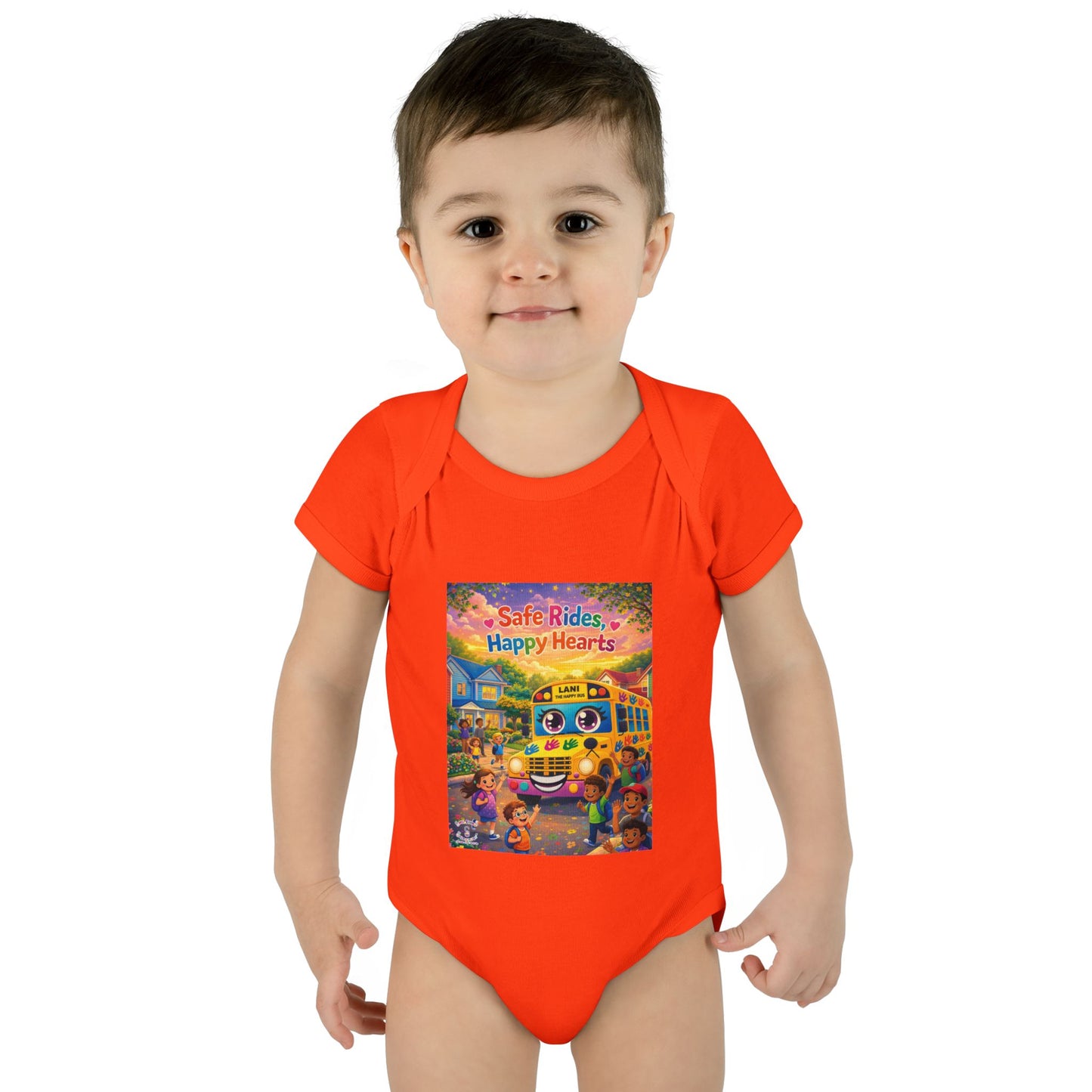 Lani™ Infant Baby Rib Bodysuit – "Safe Rides, Happy Hearts" Graphic