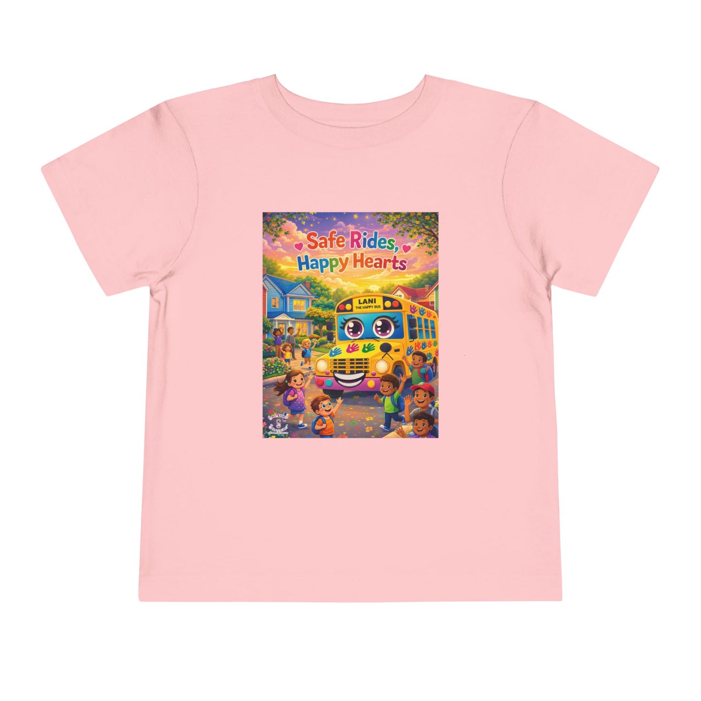 Lani™ Toddler Short Sleeve Tee – "Safe Rides, Happy Hearts" Graphic