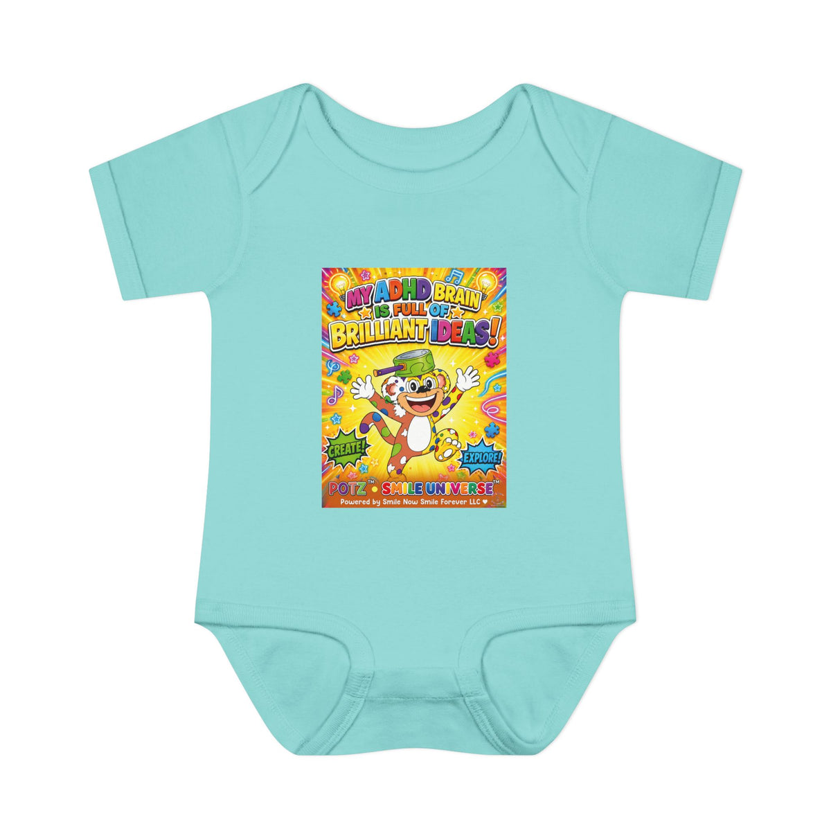 Potz™ Infant Baby Rib Bodysuit – "My ADHD Brain is Full of Brilliant Ideas!" Graphic Onesie | Smile Universe Collection