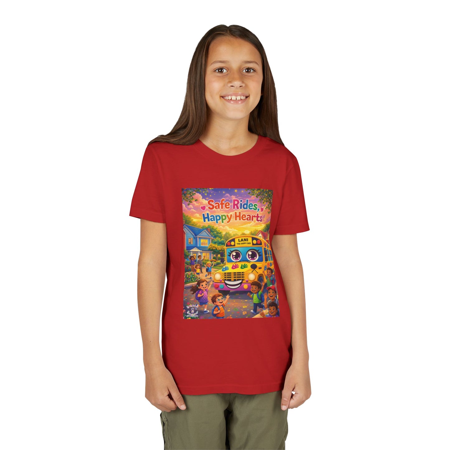Lani™ Youth Short Sleeve Tee – "Safe Rides, Happy Hearts" Graphic