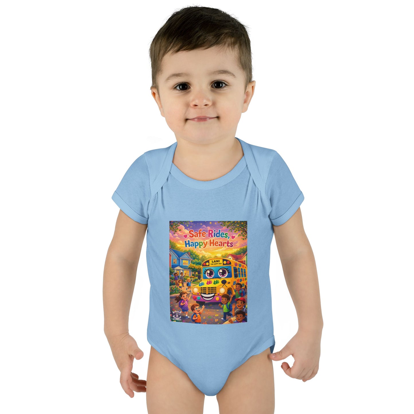 Lani™ Infant Baby Rib Bodysuit – "Safe Rides, Happy Hearts" Graphic