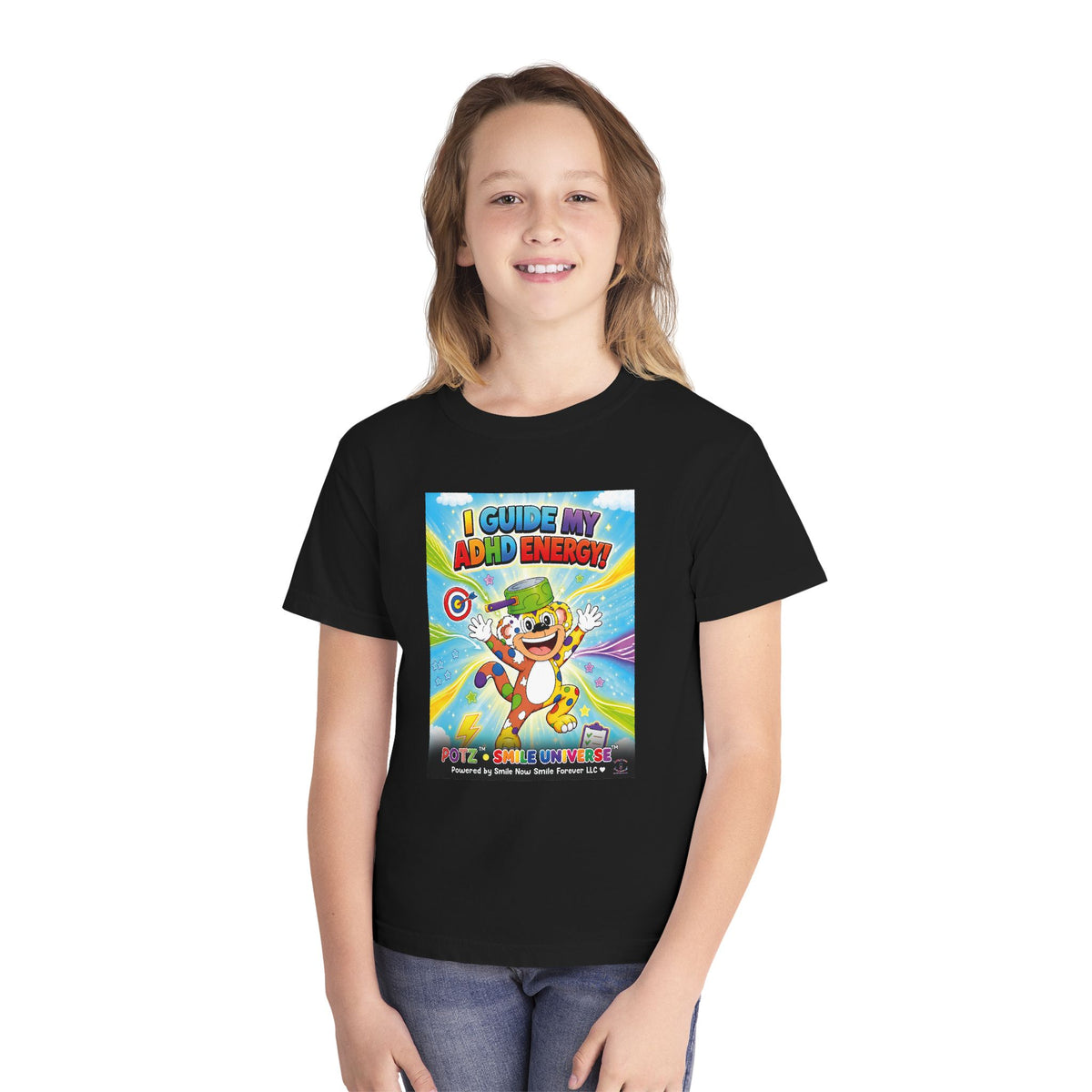 Potz™ Youth Midweight Tee – "I Guide My ADHD Energy!" Graphic Tee | Smile Universe Collection
