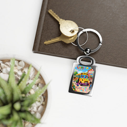 Lani™ Rectangle Photo Keyring – "Let's Sing Happiness Together!" Graphic