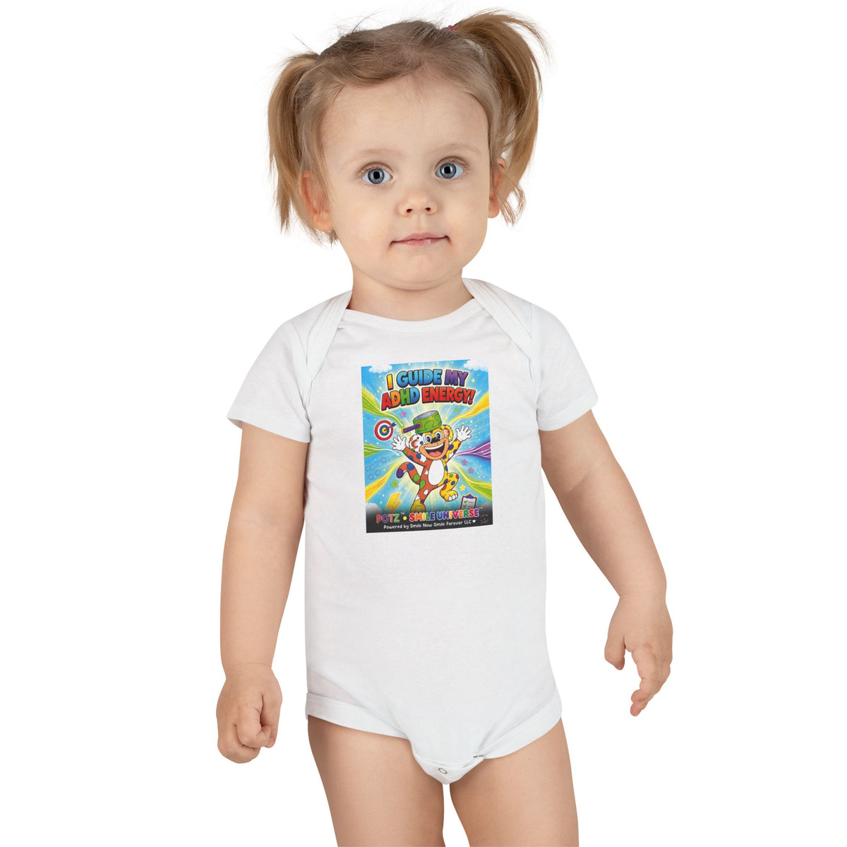 Potz™ Baby Short Sleeve Onesie® – "I Guide My ADHD Energy!" Graphic Bodysuit | Smile Universe Collection