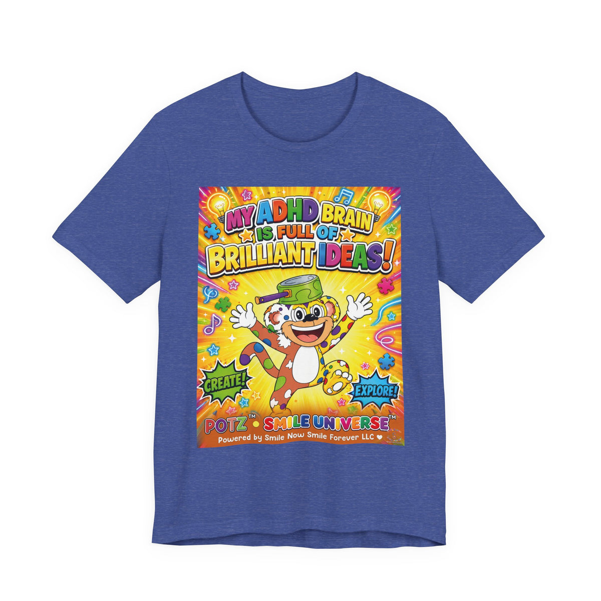 Potz™ Unisex Jersey Short Sleeve Tee – "My ADHD Brain is Full of Brilliant Ideas!" Graphic Tee | Smile Universe Collection