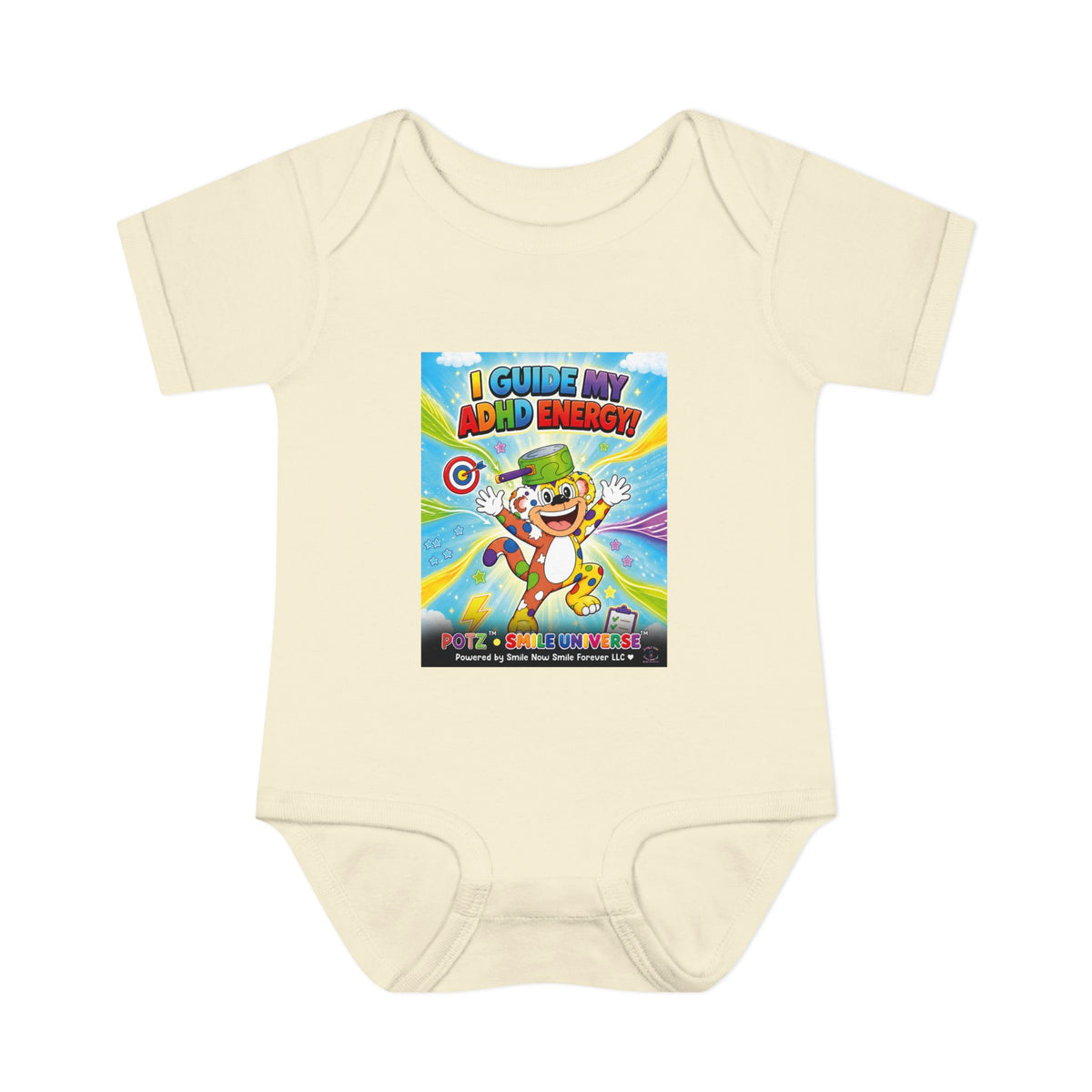 Potz™ Infant Baby Rib Bodysuit – "I Guide My ADHD Energy!" Graphic Onesie | Smile Universe Collection