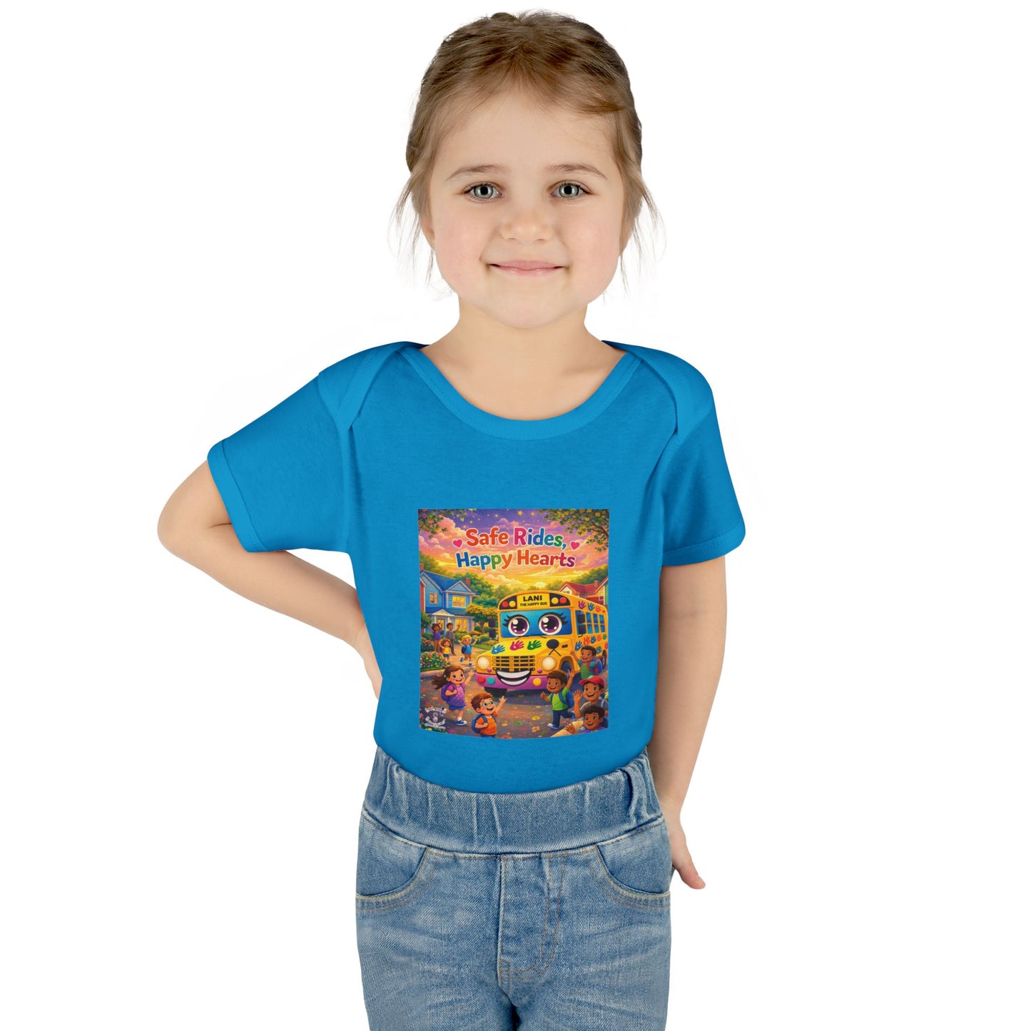 Lani™ Infant Baby Rib Bodysuit – "Safe Rides, Happy Hearts" Graphic