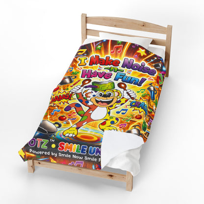 Potz™ Velveteen Plush Blanket – "I Make Noise -n- Have Fun!" Graphic Throw | Smile Universe Collection