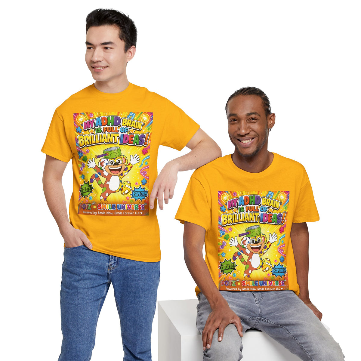 Potz™ Unisex Heavy Cotton™ Tee – "My ADHD Brain is Full of Brilliant Ideas!" Graphic Tee | Smile Universe Collection