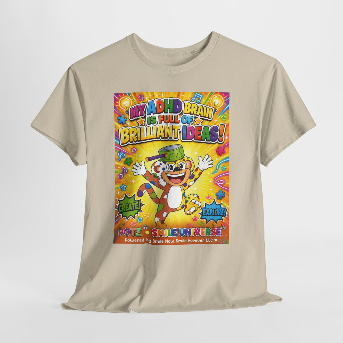 Potz™ Unisex Heavy Cotton™ Tee – "My ADHD Brain is Full of Brilliant Ideas!" Graphic Tee | Smile Universe Collection