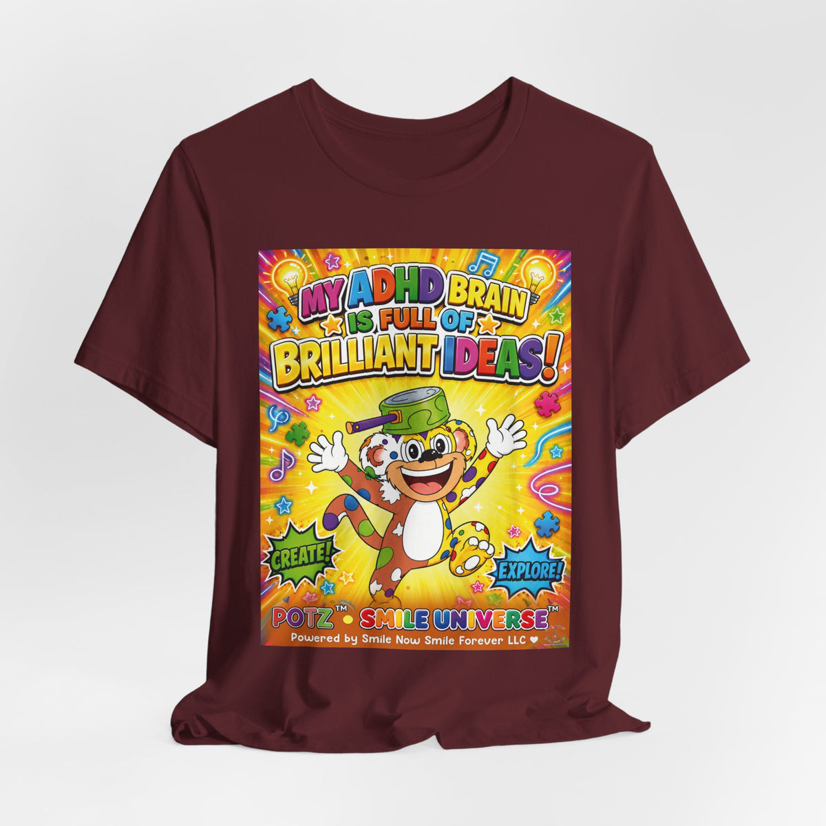 Potz™ Unisex Jersey Short Sleeve Tee – "My ADHD Brain is Full of Brilliant Ideas!" Graphic Tee | Smile Universe Collection
