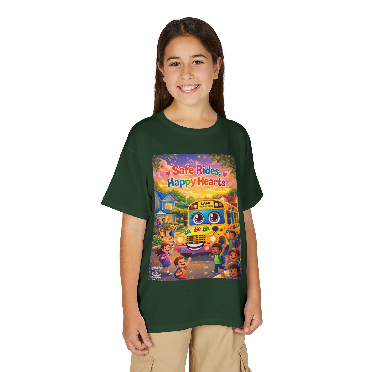 Lani™ Youth DryBlend® T-Shirt – "Safe Rides, Happy Hearts" Graphic