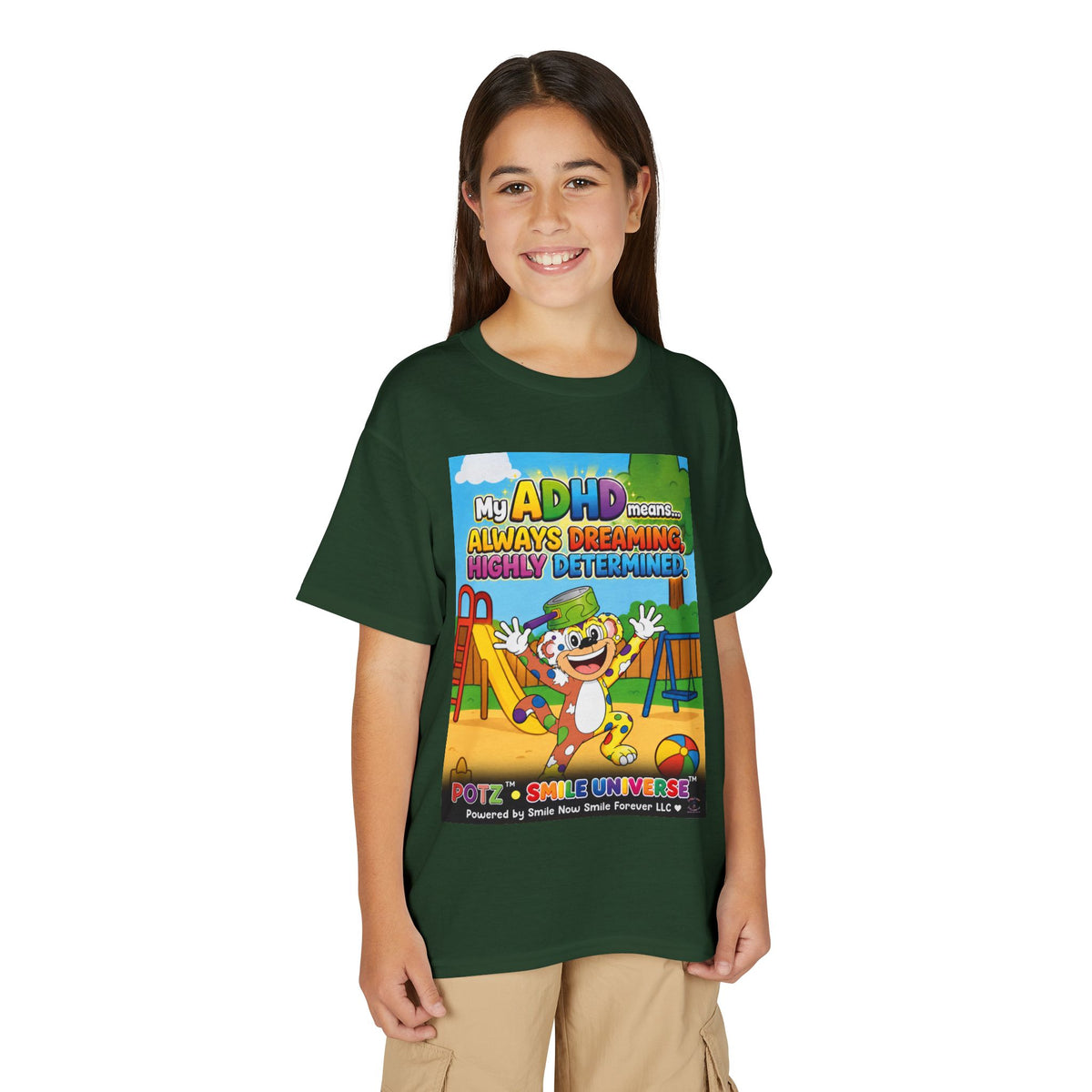 Potz™ Youth DryBlend® T-Shirt – "My ADHD Means Always Dreaming, Highly Determined" Graphic Tee | Smile Universe Collection