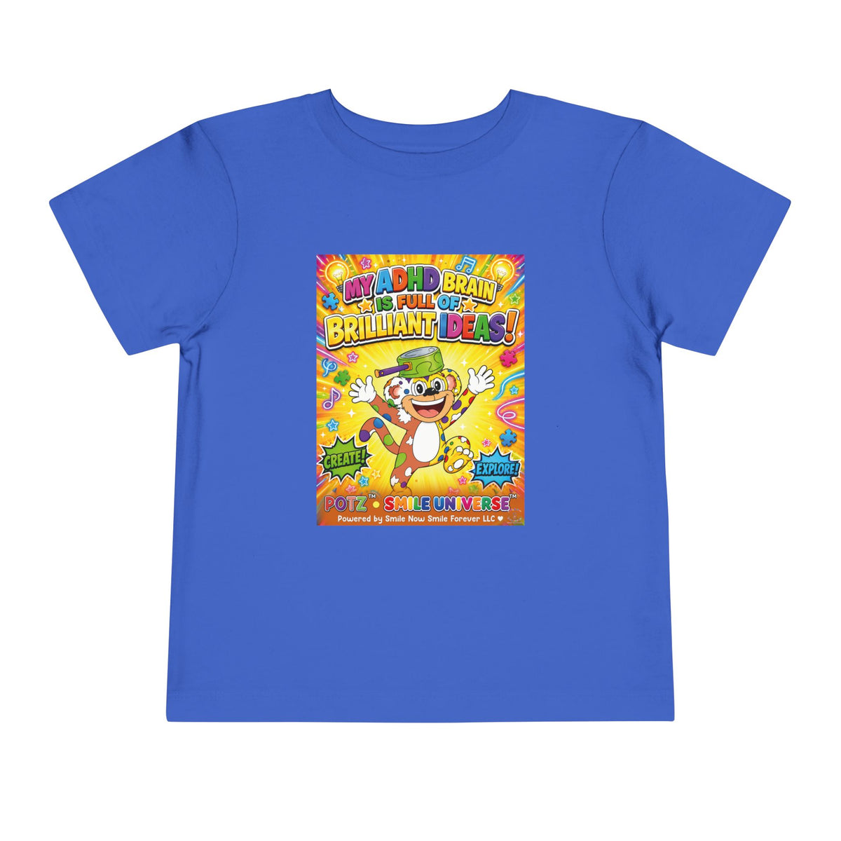 Potz™ Toddler Short Sleeve Tee – "My ADHD Brain is Full of Brilliant Ideas!" Graphic Tee | Smile Universe Collection