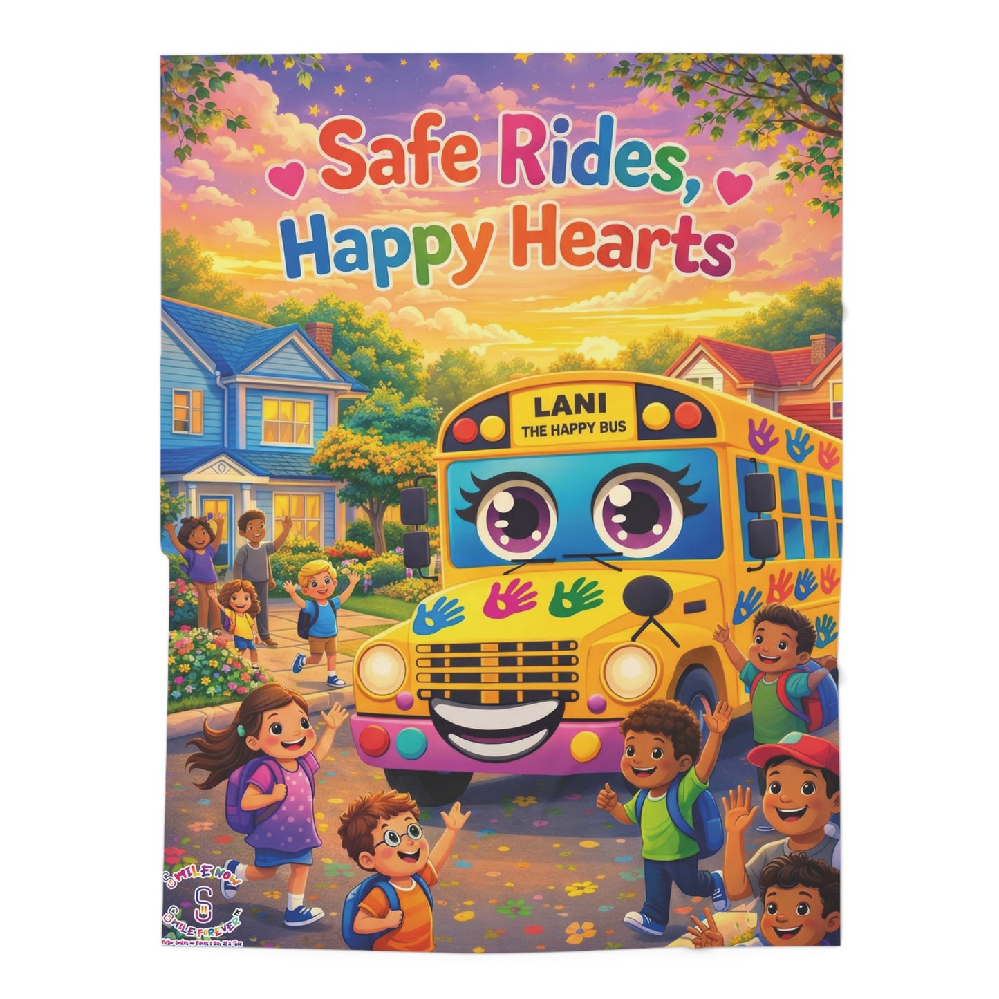 Lani™ Baby Swaddle Blanket – "Safe Rides, Happy Hearts" Graphic