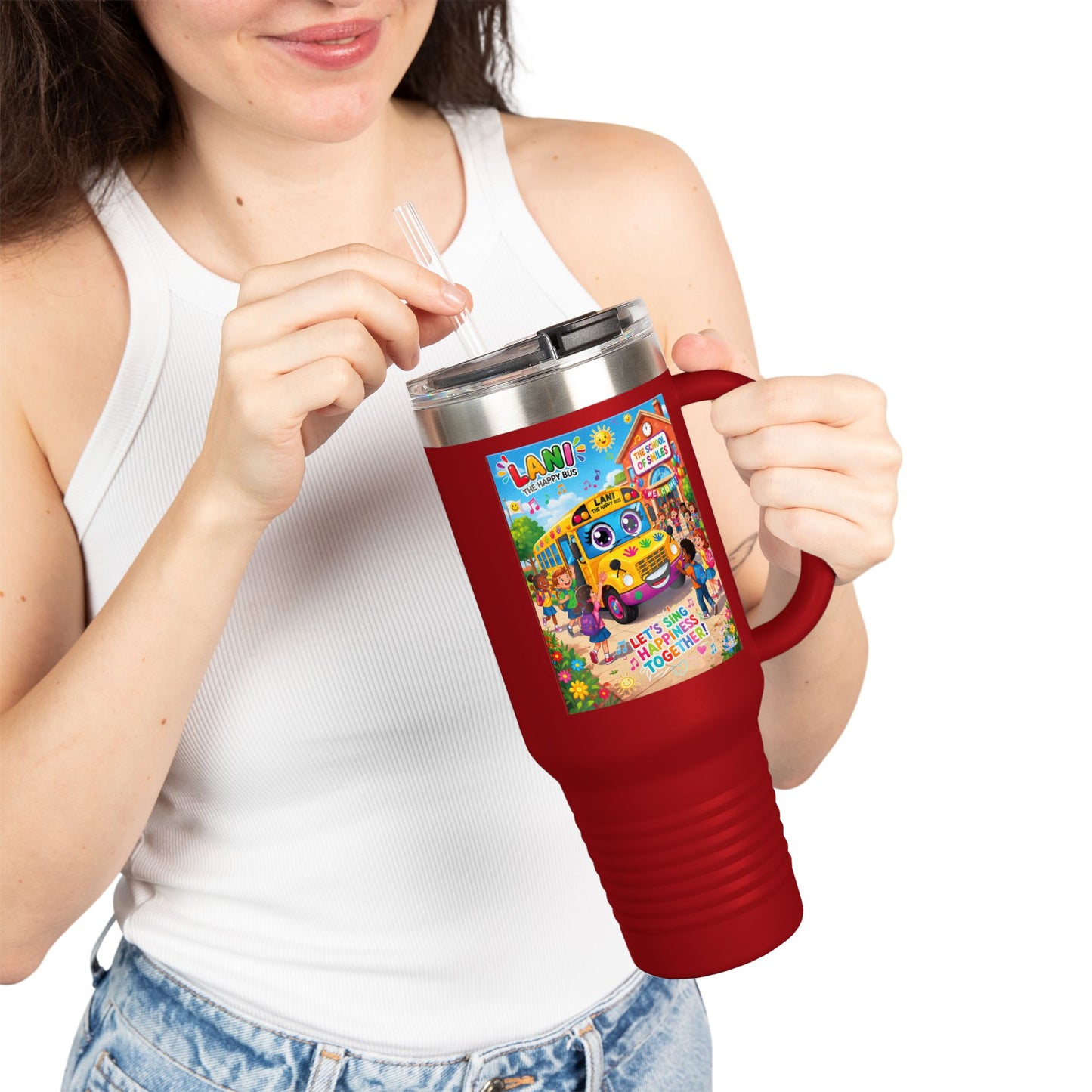Lani™ 40oz Insulated Travel Mug – "Let's Sing Happiness Together!" Graphic