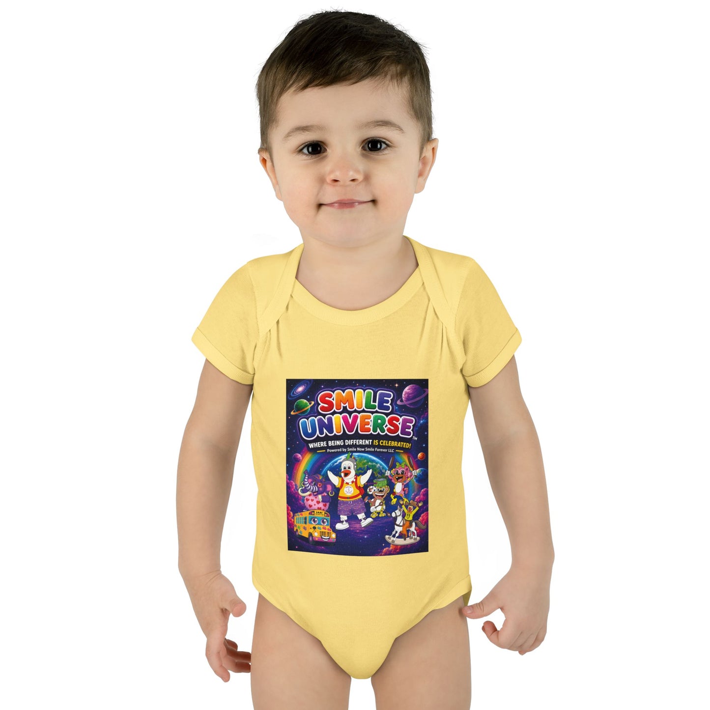Smile Universe™ Infant Baby Rib Bodysuit – "Where Being Different is CELEBRATED!" Graphic