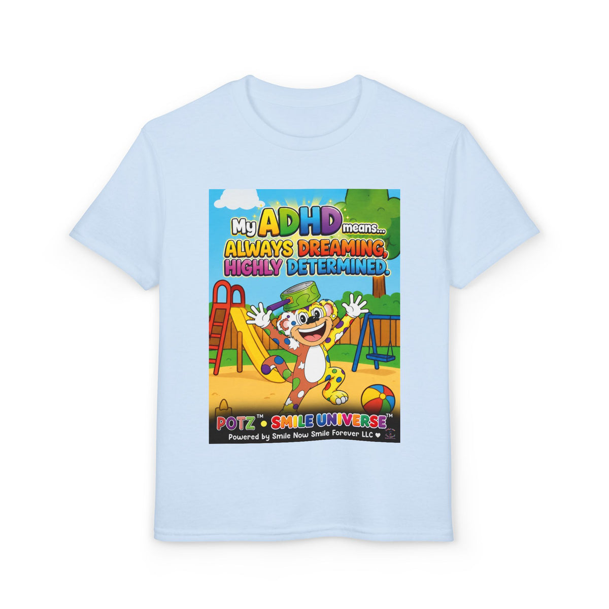 Potz™ Youth DryBlend® T-Shirt – "My ADHD Means Always Dreaming, Highly Determined" Graphic Tee | Smile Universe Collection