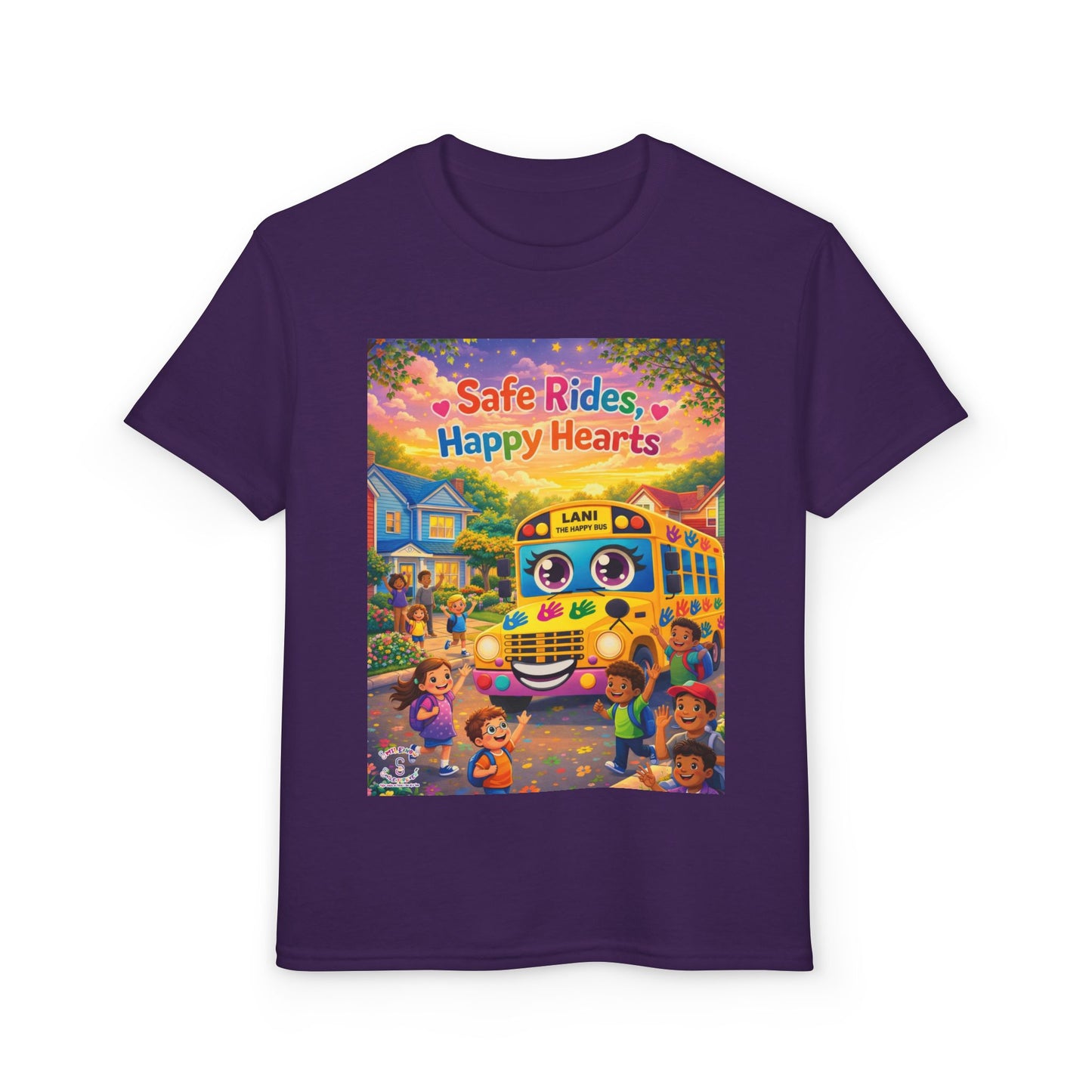 Lani™ Youth DryBlend® T-Shirt – "Safe Rides, Happy Hearts" Graphic