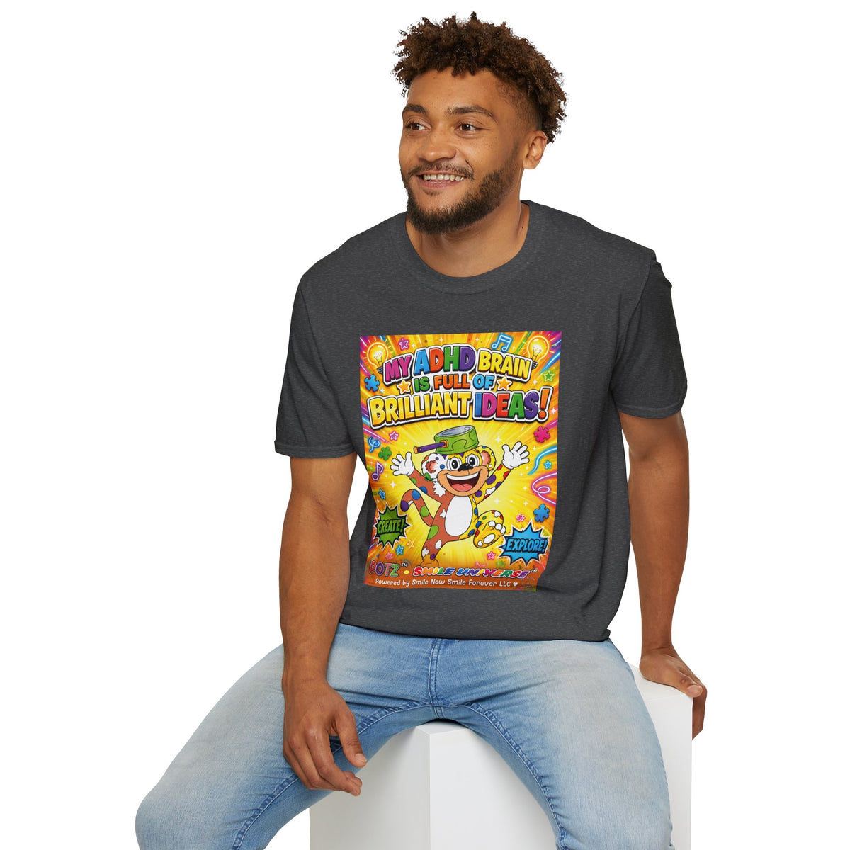 Potz™ Unisex Softstyle T-Shirt – "My ADHD Brain is Full of Brilliant Ideas!" Graphic Tee | Smile Universe Collection
