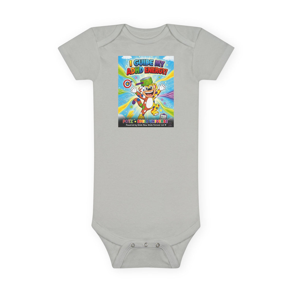 Potz™ Baby Short Sleeve Onesie® – "I Guide My ADHD Energy!" Graphic Bodysuit | Smile Universe Collection